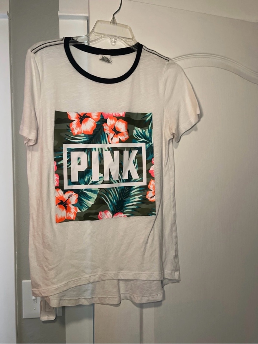 PINK Victoria's Secret White Tee with Black Trim